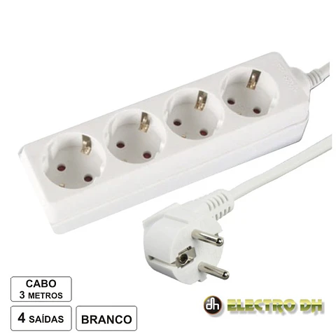 TOMADA ELÉTRICA C/ 4 SAÍDAS 3M BRANCO EDH