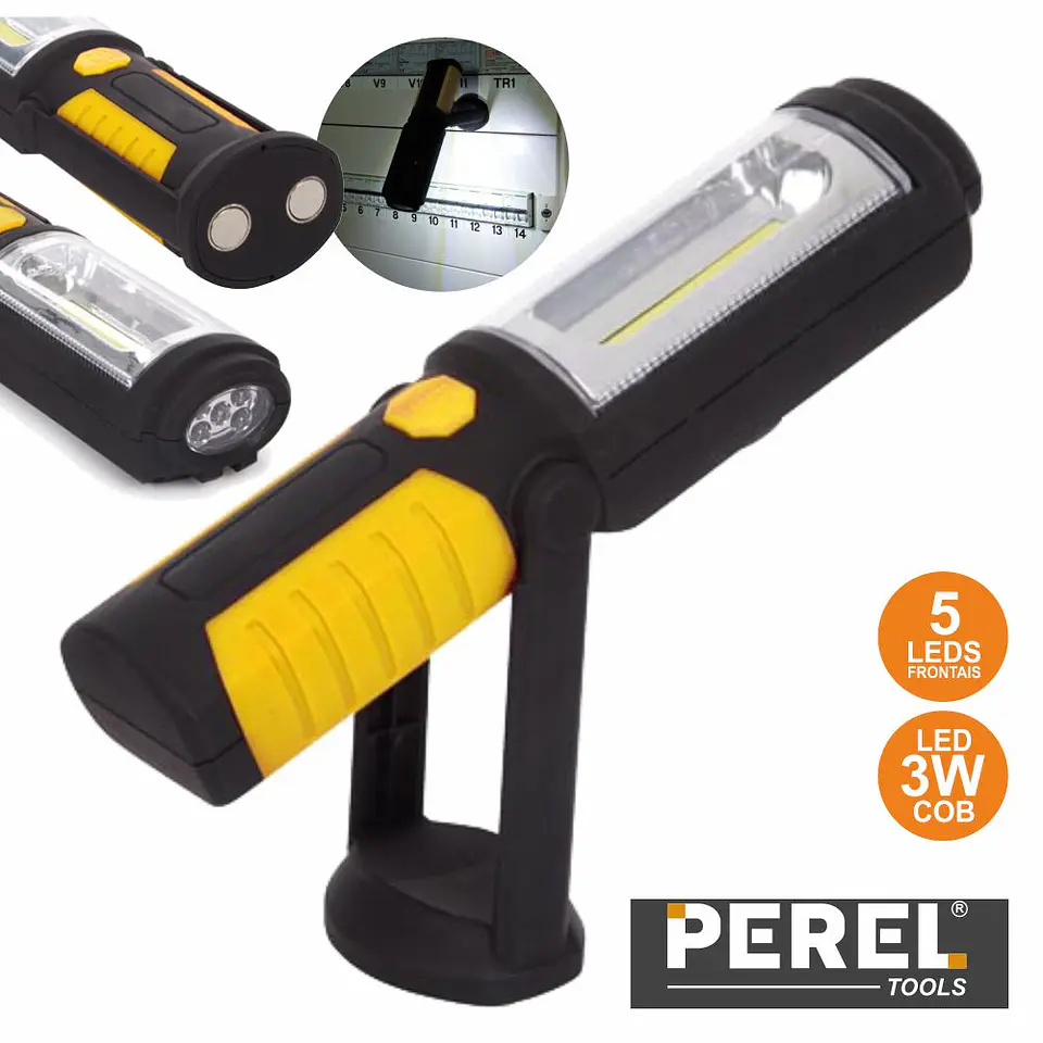 LÂMPADA MAGNÉTICA C/ SUPORTE 1 LED COB 3W + 5 LEDS PEREL 1