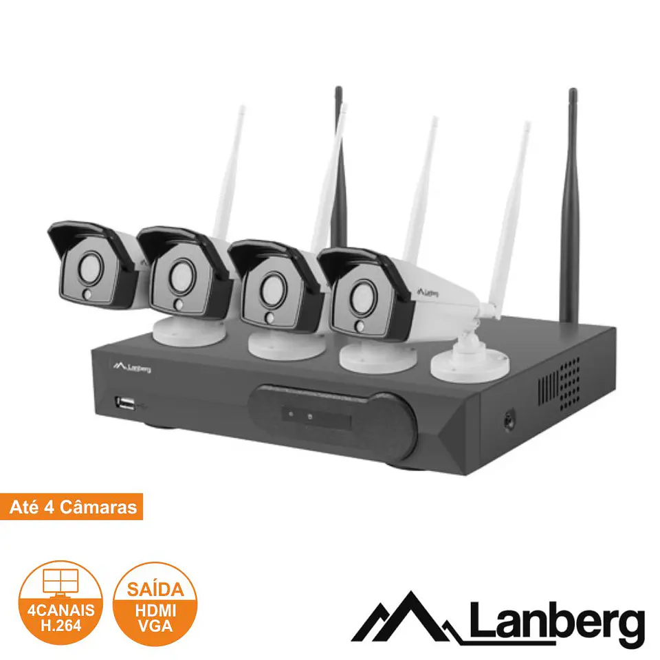 Pack Vigilância 4 Câmaras IP66 NVR WIFI c/Acessórios LANBERG 1