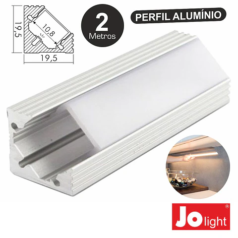 PERFIL DE ALUMÍNIO P/ FITA LEDS 2M DE CANTO JOLIGHT
