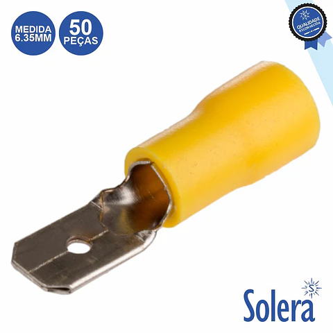 Terminal Faston Macho Isolado 6.35mm Amarelo 50x SOLERA