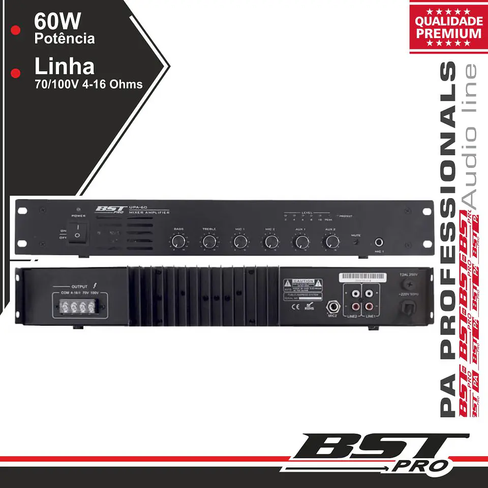 AMPLIFICADOR PA 60W 4 ENTRADAS BSTPRO 1