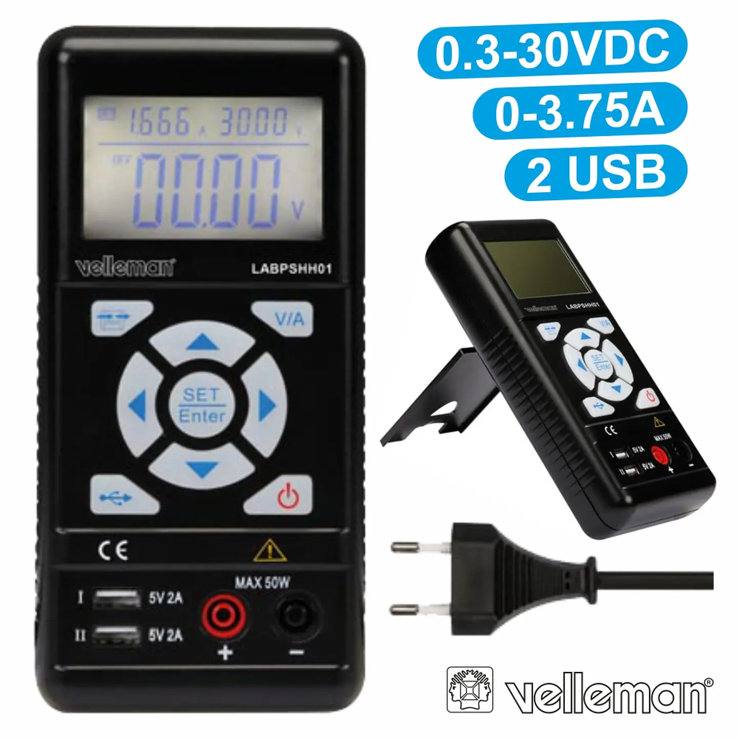 FONTE DE ALIMENTAÇÃO DIGITAL 0-30V / 0-3.75A 2 USB VELLEMAN 1