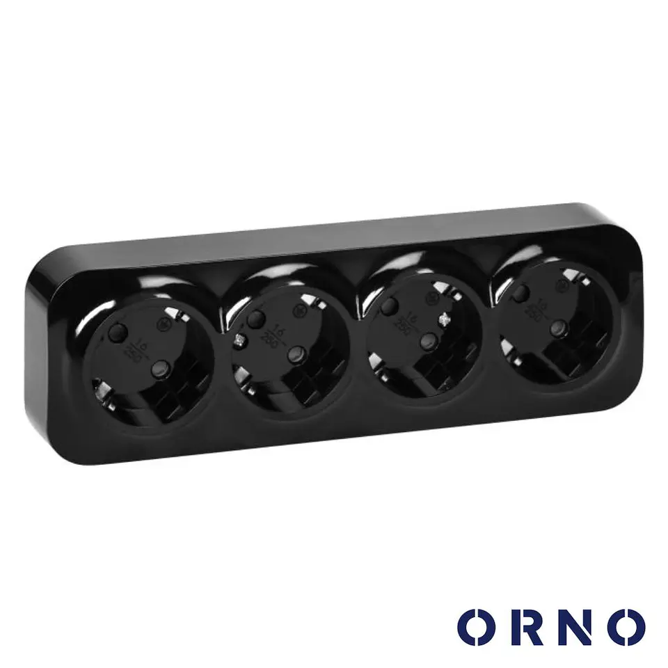Tomada Elétrica Superfície 4x Schuko Preta ORNO 1