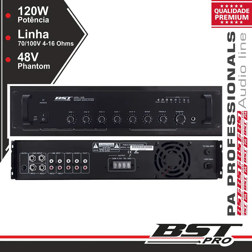 AMPLIFICADOR PA PHANTOM 120W 10 ENTRADAS BSTPRO 1
