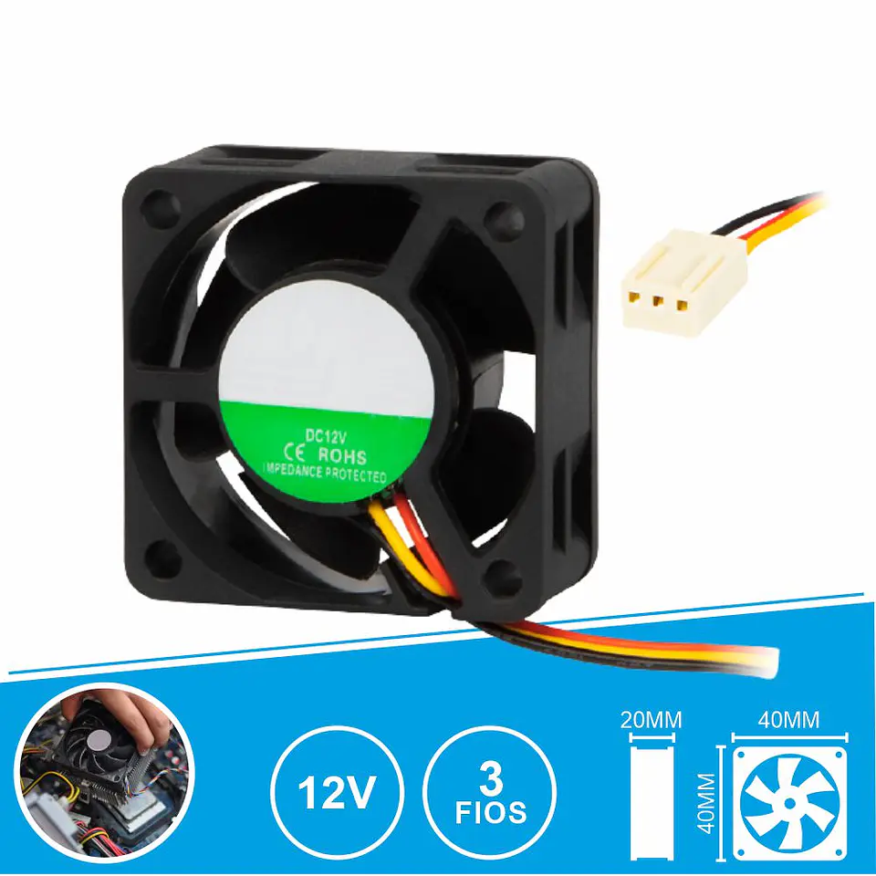 Ventoinha 12V 40x40x20mm 3 Fios 1