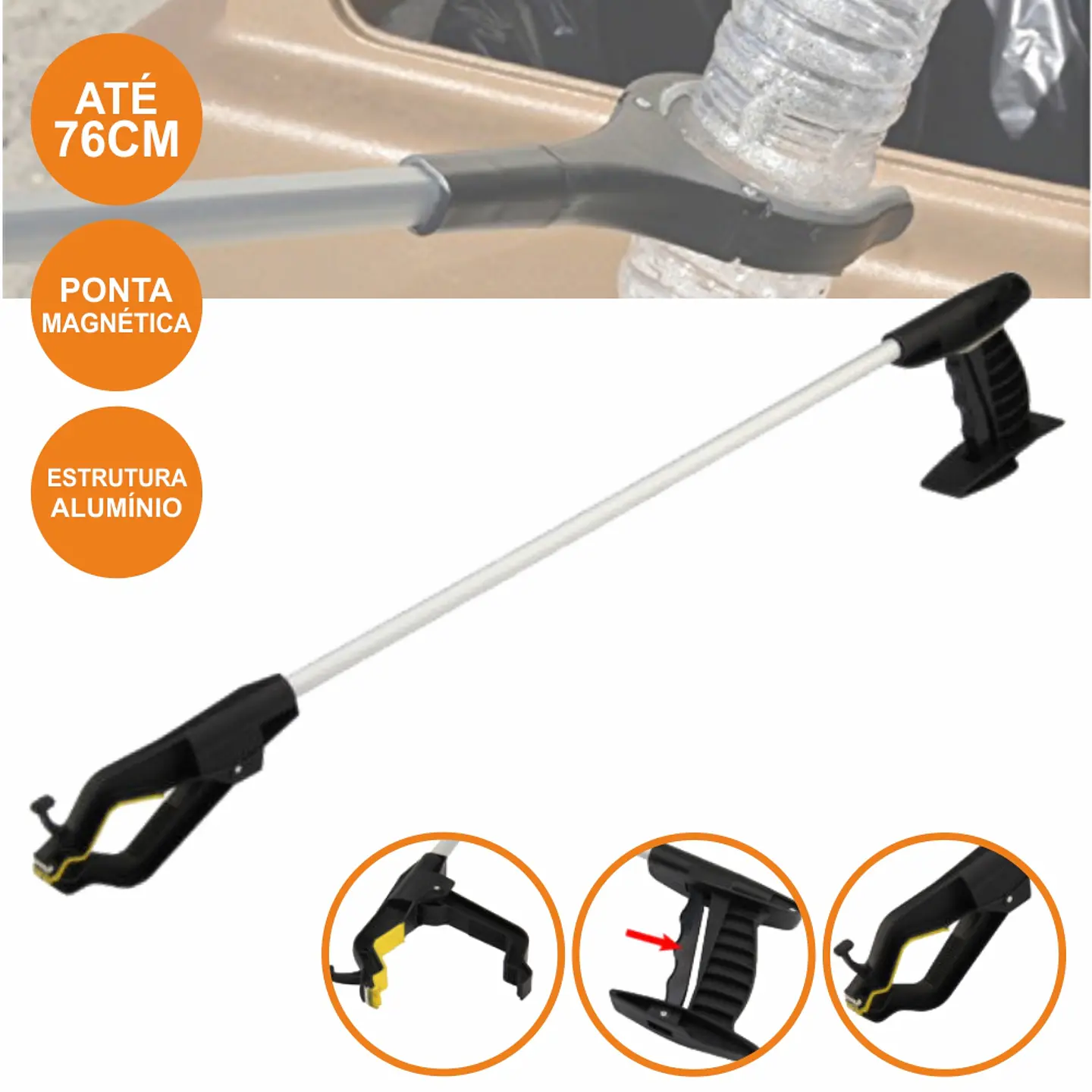 PINÇA P/ LIXO DOMÉSTICO E JARDIM ALUMÍNIO 76CM 1