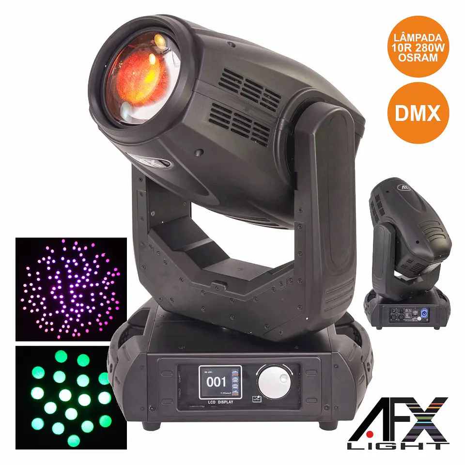 MOVING HEAD 280W 3 EM 1 BEAM/SPOT/WASH 10R DMX MIC AFXLIGHT 1