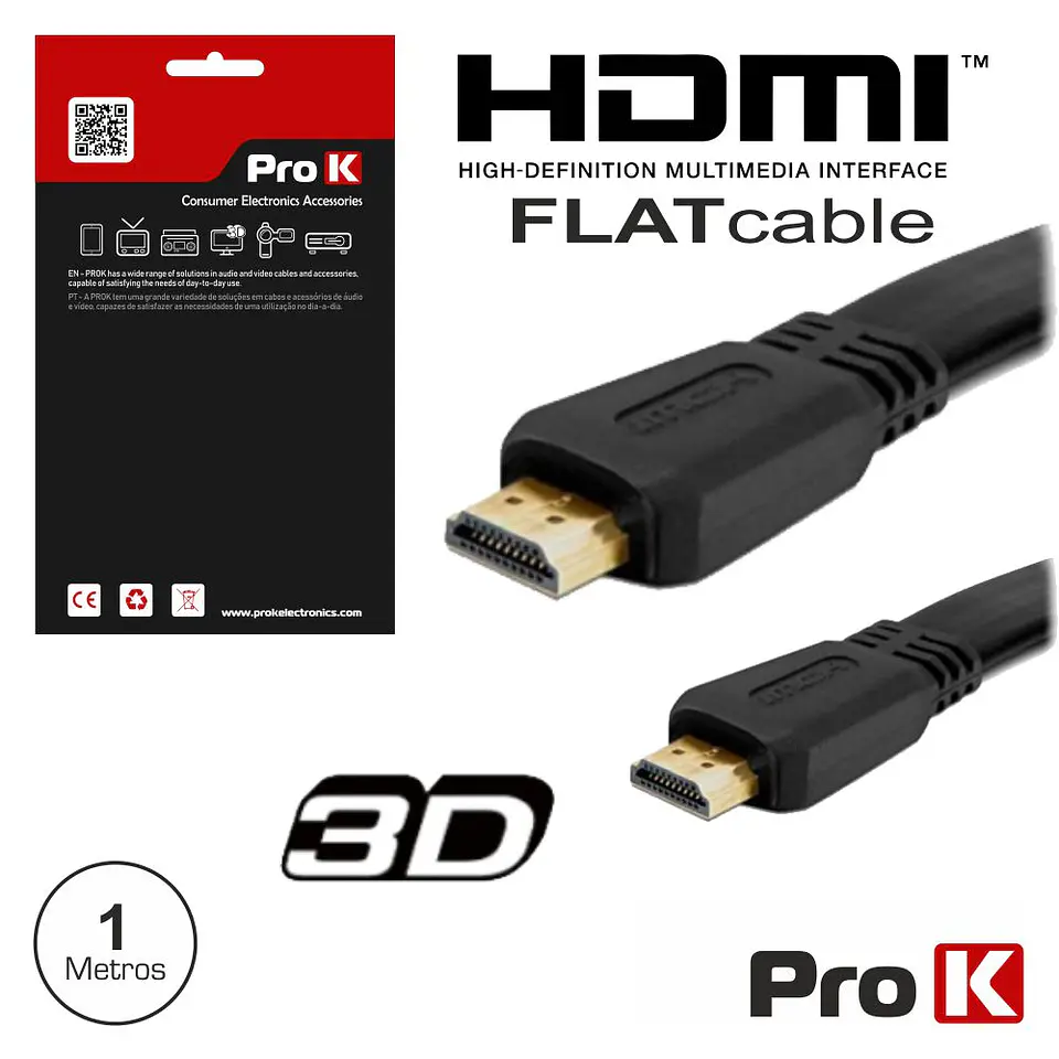CABO HDMI DOURADO MACHO / MACHO 1.4 PRETO 1M FLAT PROK 1