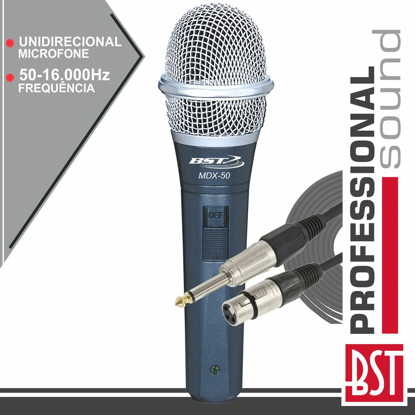 MICROFONE DINÂMICO UNIDIRECCIONAL C/ CABO 50HZ-16KHZ BST 1