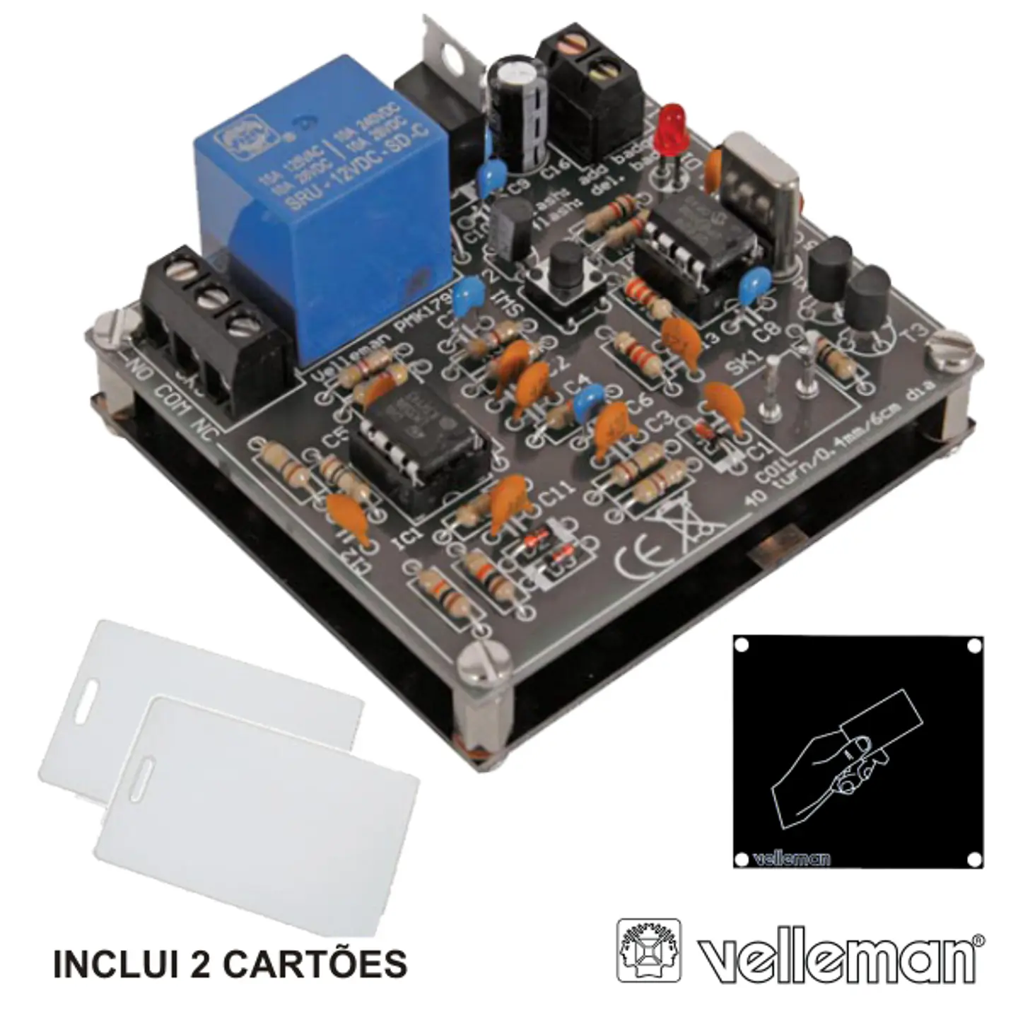 KIT LEITOR DE CARTÕES PROXIMIDADE C/ 2 CARTÕES VELLEMAN 1