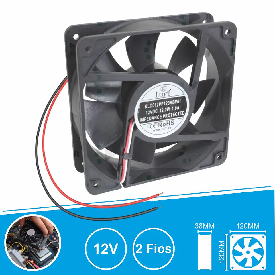 Ventoinha 12V 120x120x38mm 2 Fios KLD012PP120ABWH LUFT 1