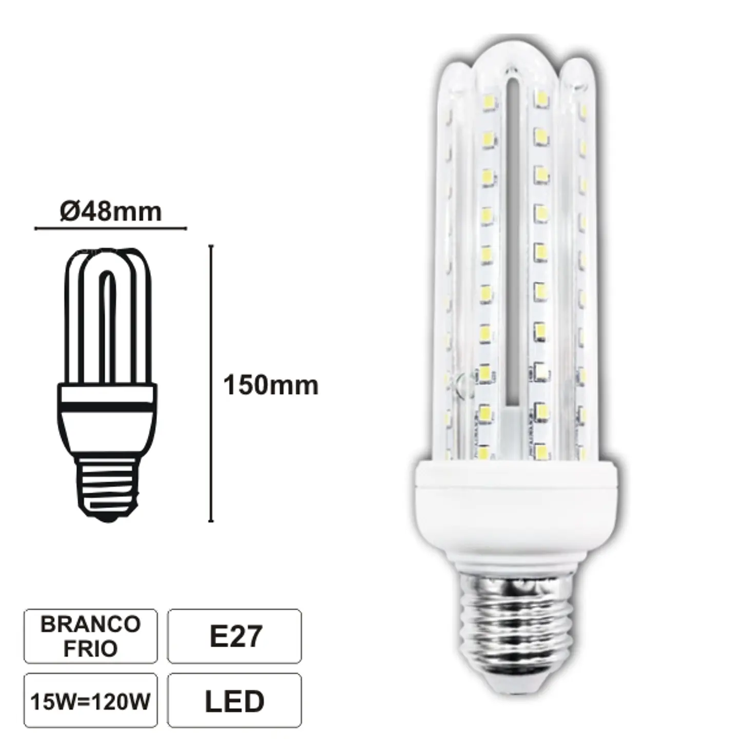 LÂMPADA E27 15W=120W 230V LED 4U BRANCO FRIO 1200LM 1