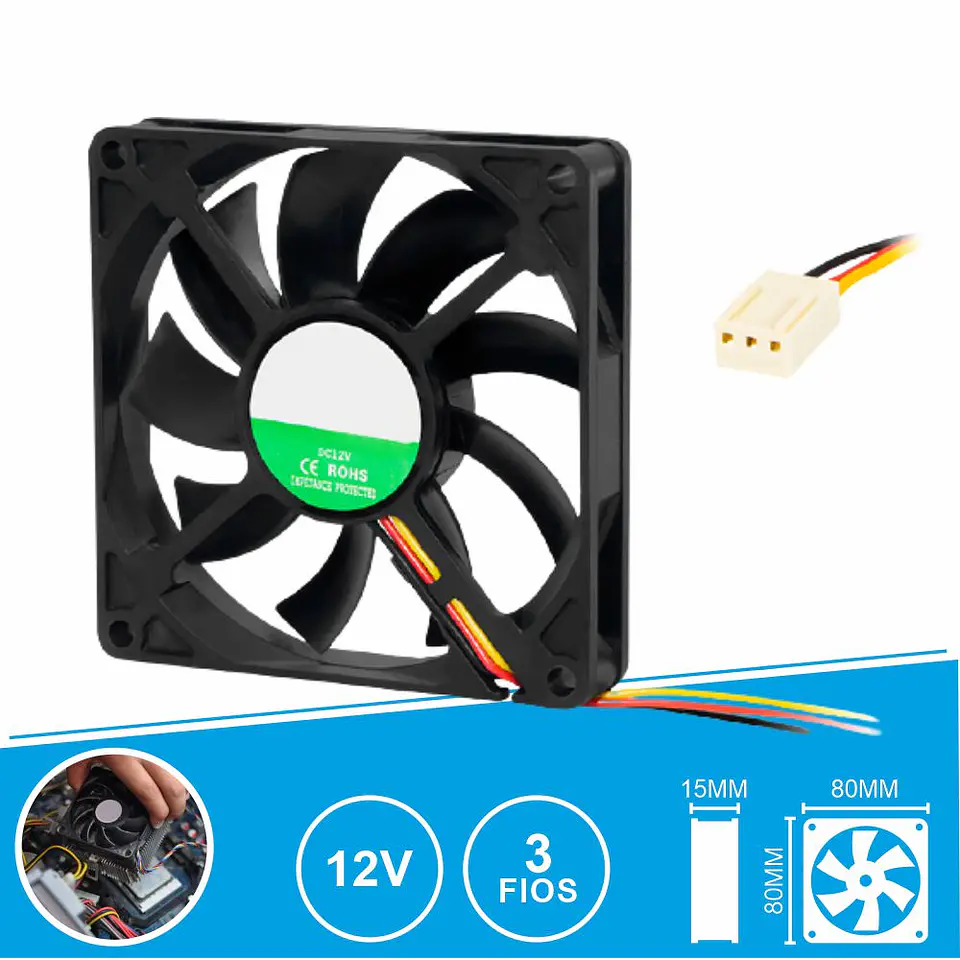 Ventoinha 12V 80x80x15mm 3 Fios 1