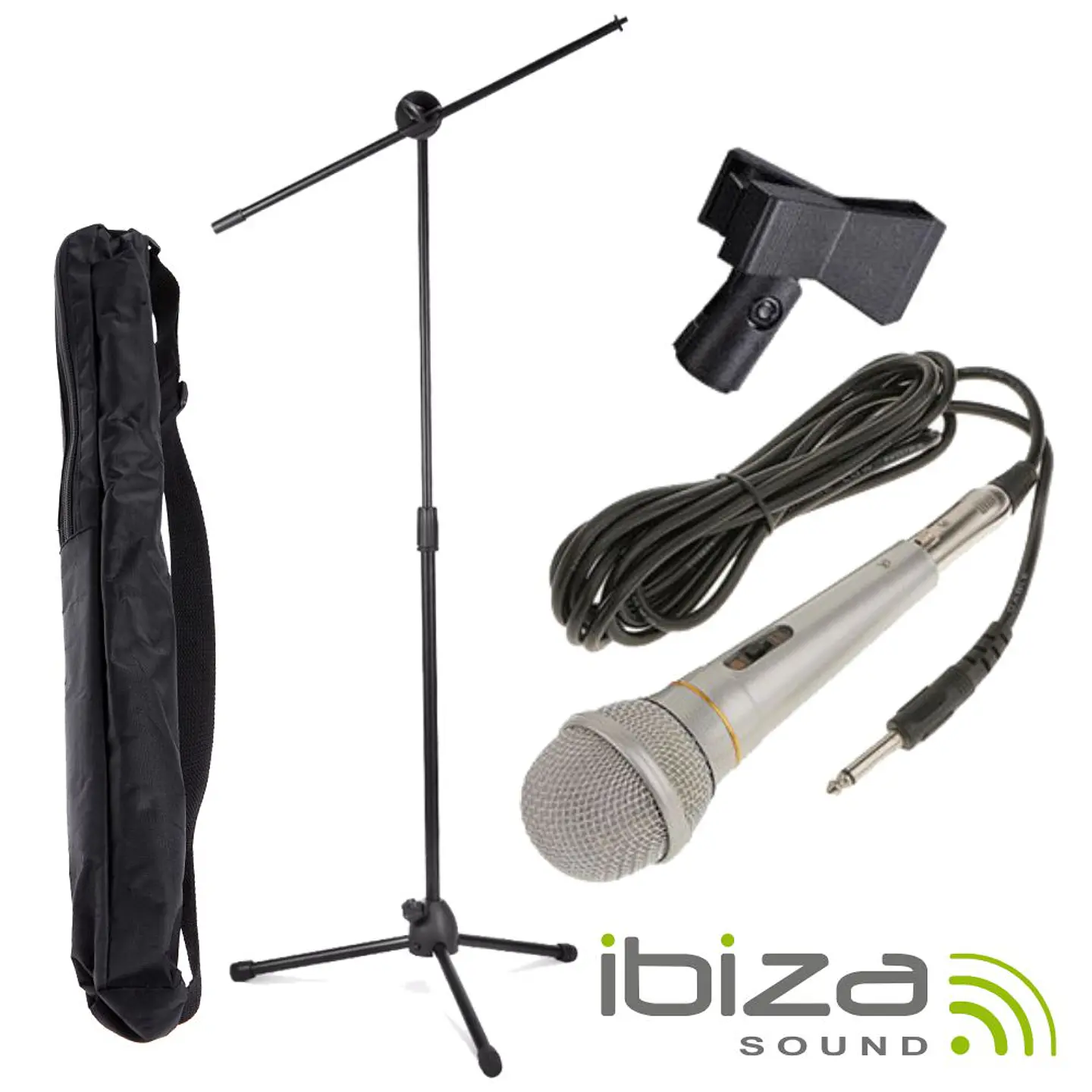 MICROFONE DINÂMICO C/ CABO/SUPORTE/BOLSA/GRAMPO IBIZA 1