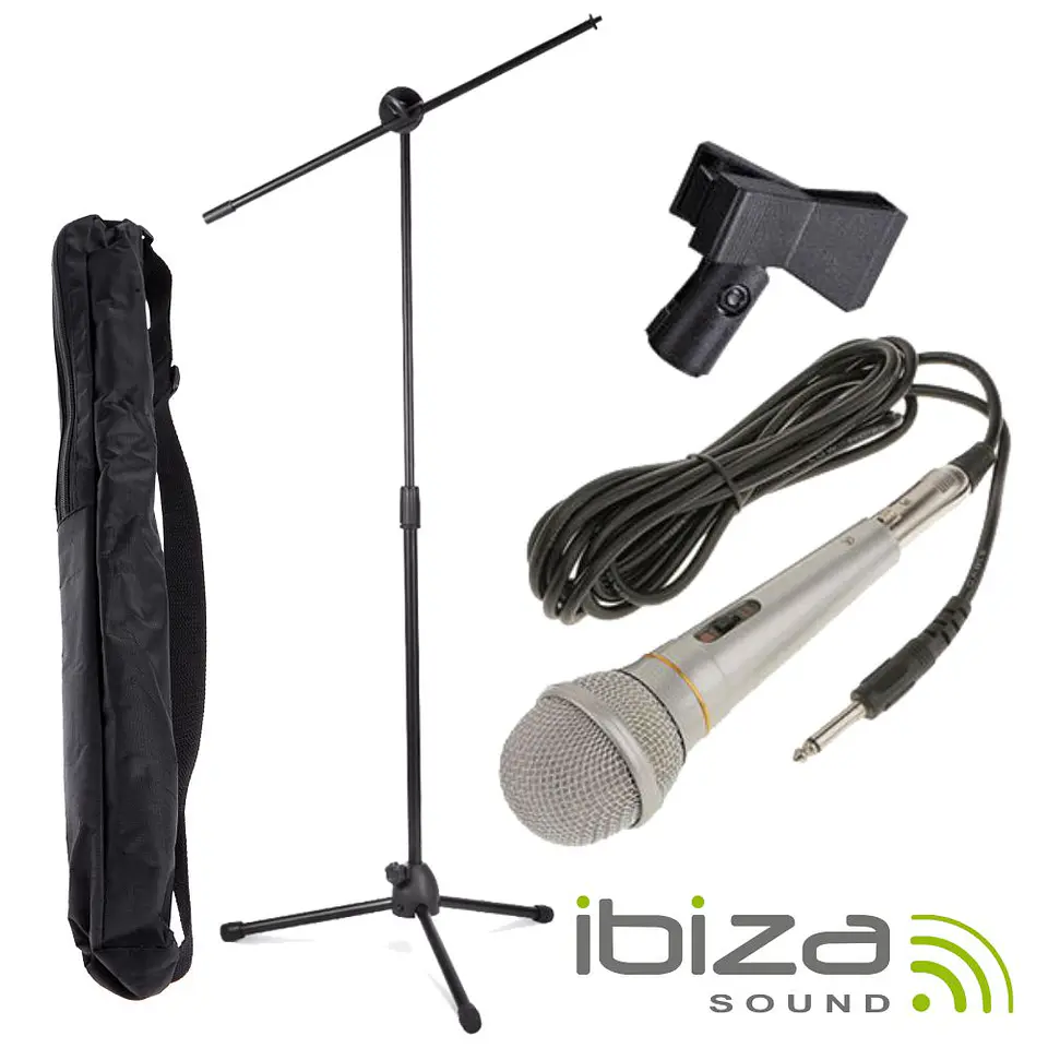 MICROFONE DINÂMICO C/ CABO/SUPORTE/BOLSA/GRAMPO IBIZA 1
