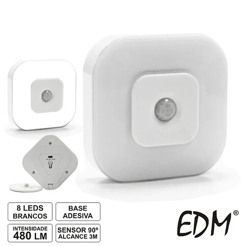 LANTERNA DE PAREDE 8 LEDS BRANCOS C/ SENSOR 90º