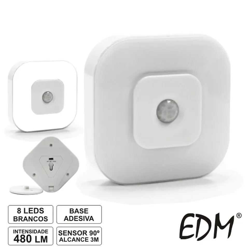 LANTERNA DE PAREDE 8 LEDS BRANCOS C/ SENSOR 90º 1
