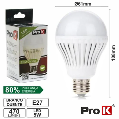 LÂMPADA E27 5W=25W 230V 18 LEDS GLOBO BRANCO QUENTE 470LM PR