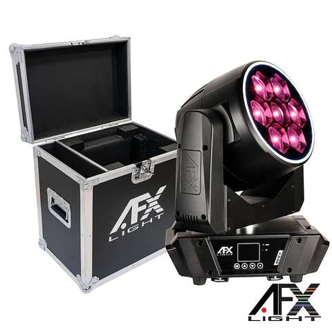 Moving Head 7x60W RGBW DMX Mic Wash Zoom C/ Mala AFXLIGHT