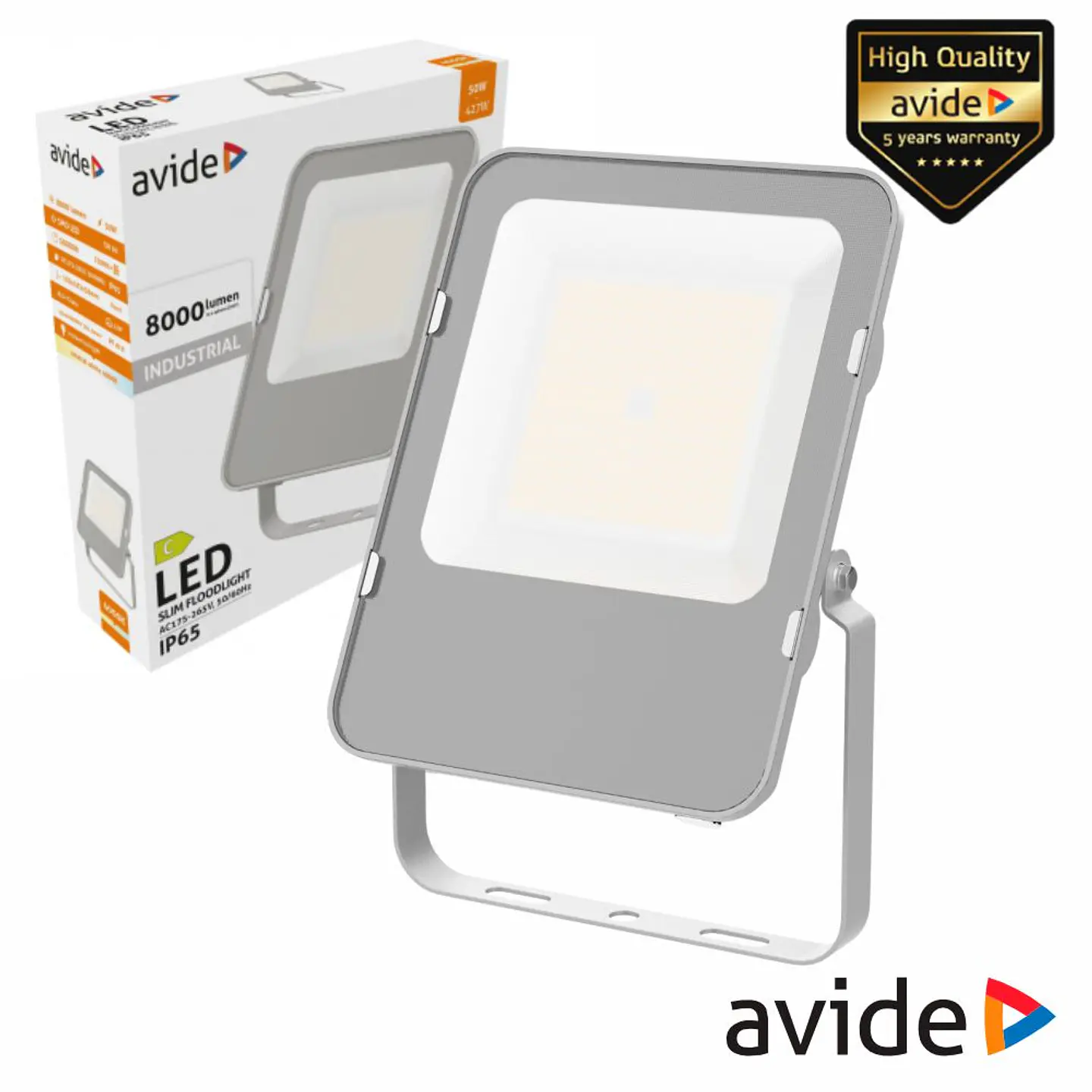 Foco LED Industrial 50W 230V 4000K 8000lm Cinza IP65 AVIDE 1