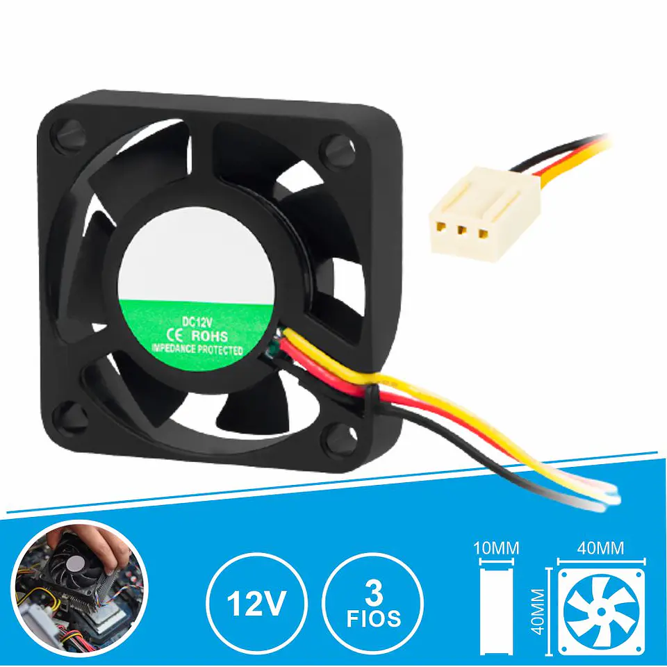 Ventoinha 12V 40x40x10mm 3 Fios 1