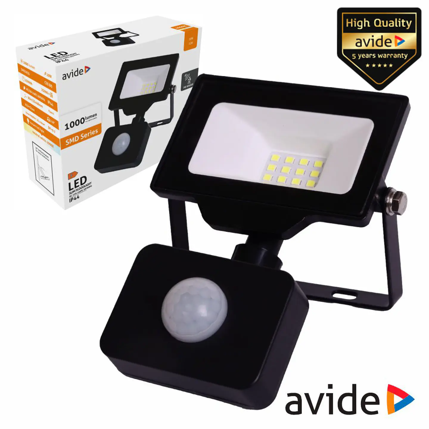 Foco LED 10W OPIR 230V 4000k 1000lm Preto IP44 AVIDE 1