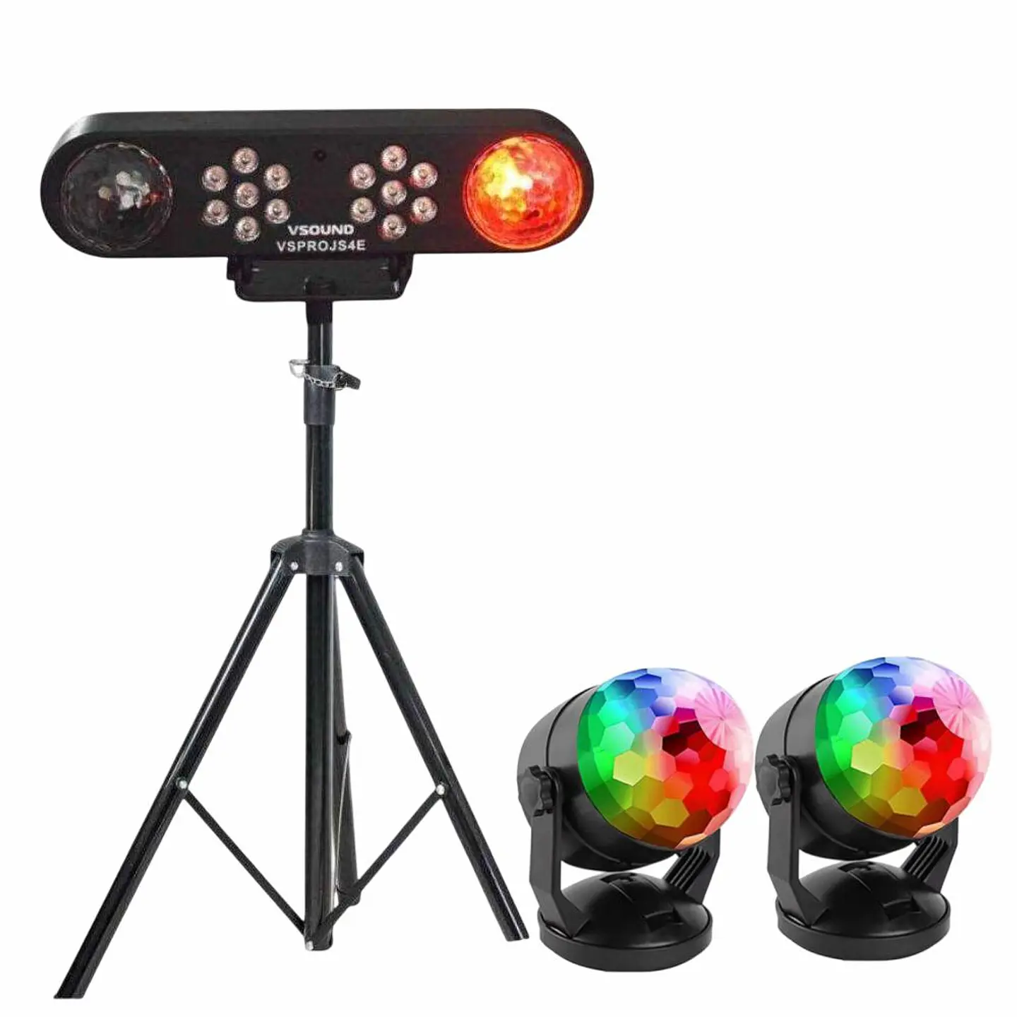 2x Bola de Luz LED RGB e Suporte c/ 4 Projetores PAR 1