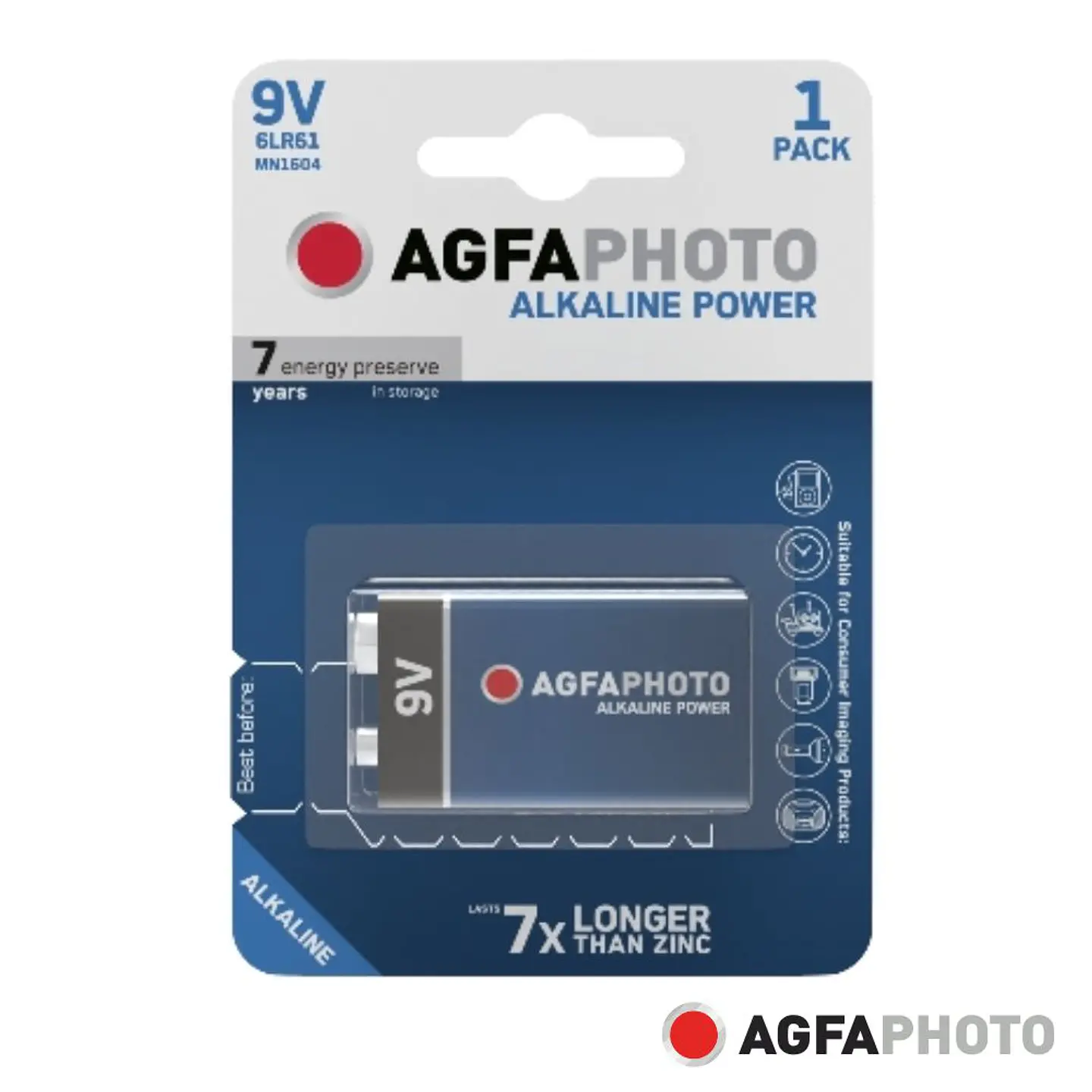 Pilha Alcalina 6LR61/9V 9V 1x Blister POWER AGFAPHOTO 1