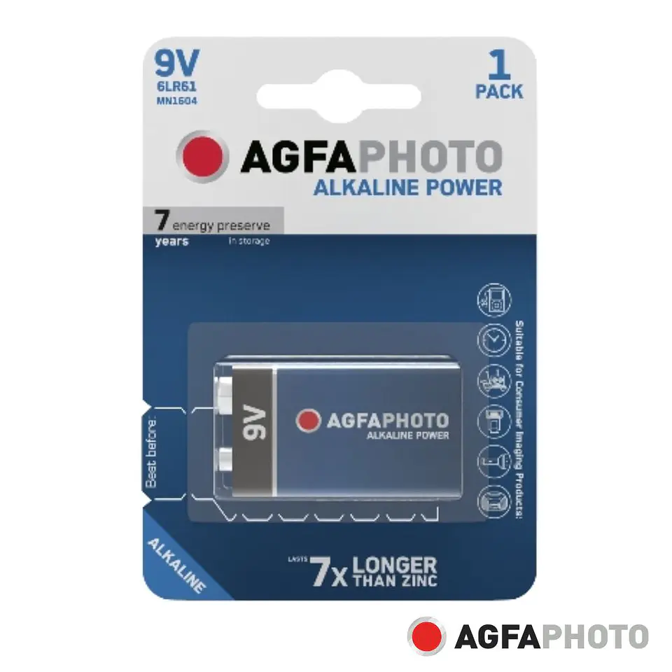 Pilha Alcalina 6LR61/9V 9V 1x Blister POWER AGFAPHOTO 1
