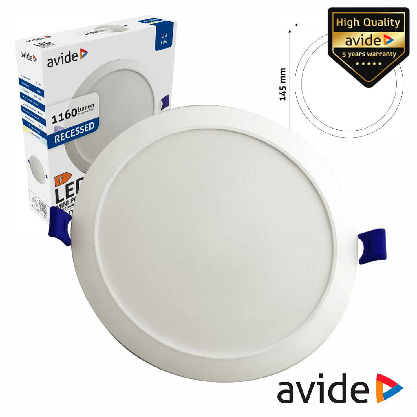 Painel LEDS Redondo 12W 150mm 6400K 1160lm AVIDE 1