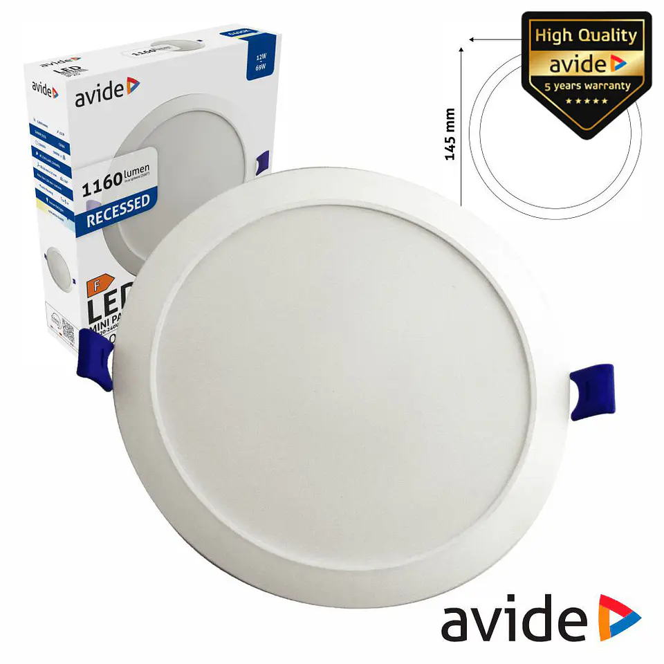 Painel LEDS Redondo 12W 150mm 6400K 1160lm AVIDE 1