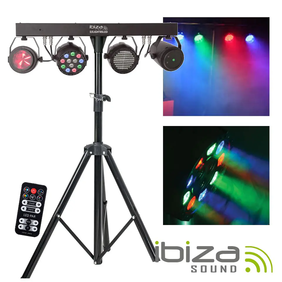 SUPORTE C/ 3 PROJETORES PAR/STROBE/MOON + LASER DMX IBIZA 1