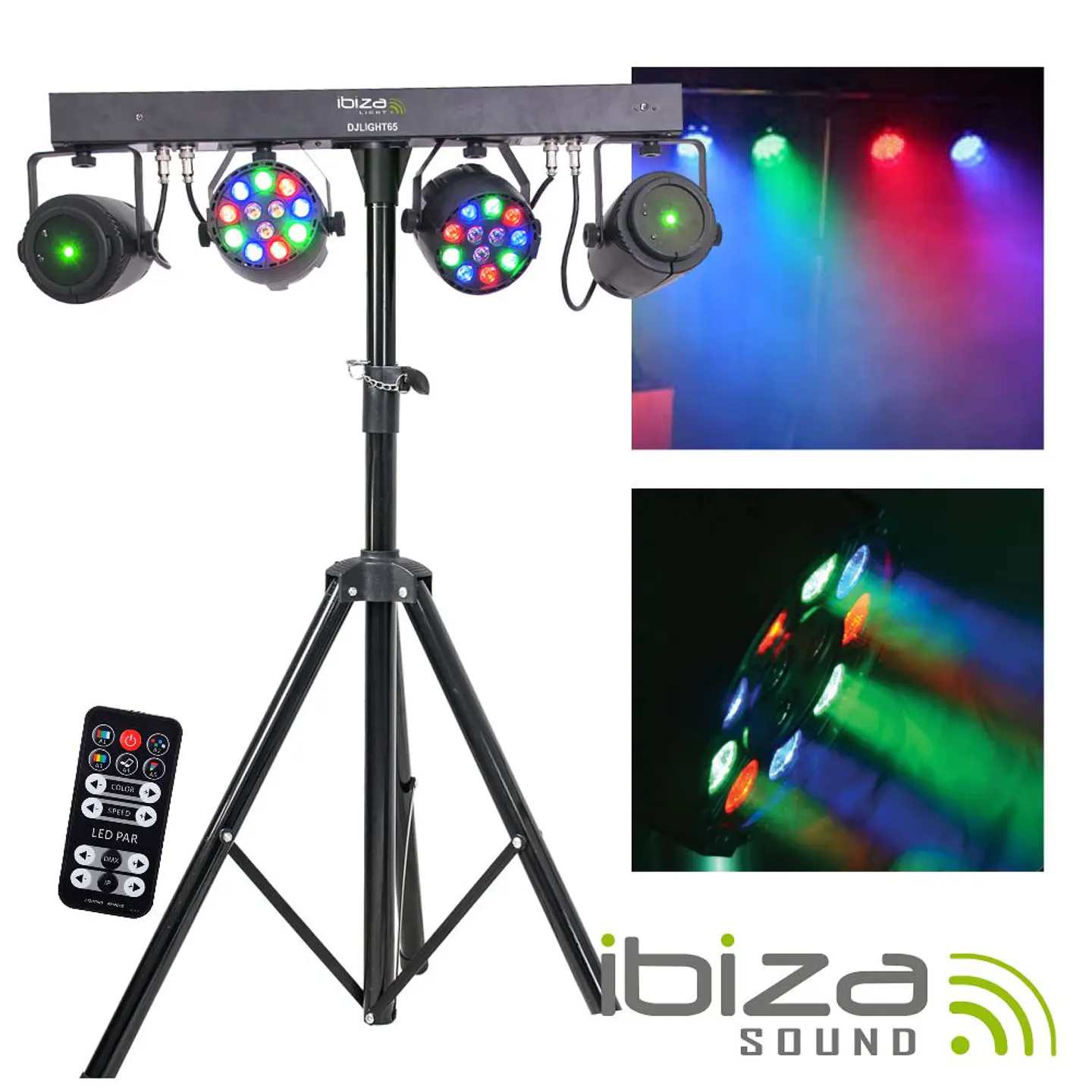 SUPORTE C/ 2 PROJETORES PAR 12 LEDS RGBW + 2 LASER DMX IBIZA 1
