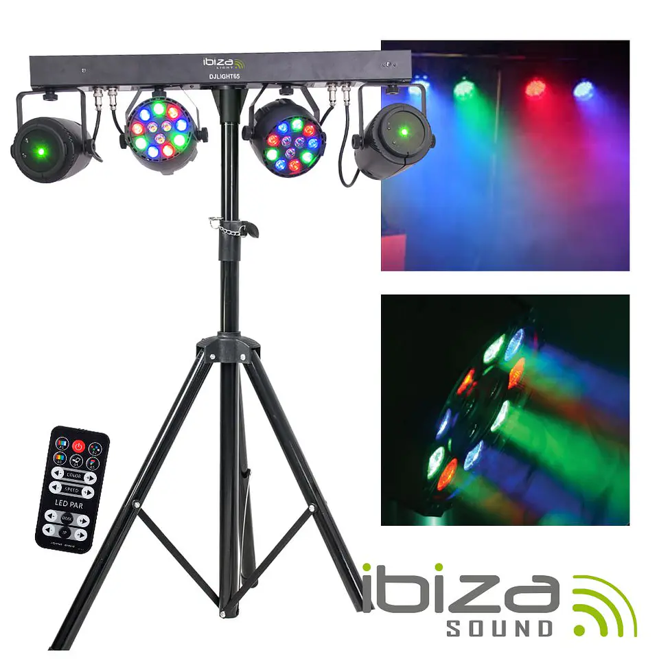 SUPORTE C/ 2 PROJETORES PAR 12 LEDS RGBW + 2 LASER DMX IBIZA 1