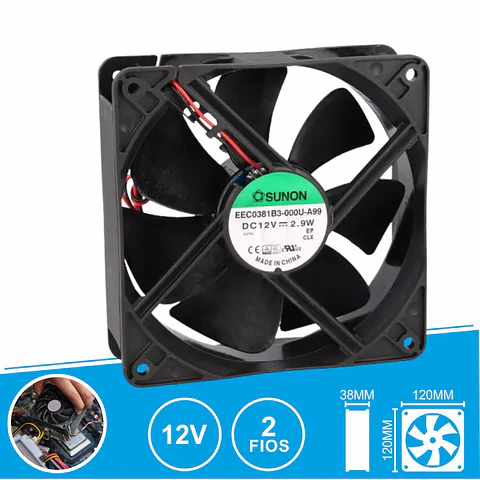Ventoinha 12VDC 120x120x38mm 2 Fios EEC0381B3-000U-A99 SUNON