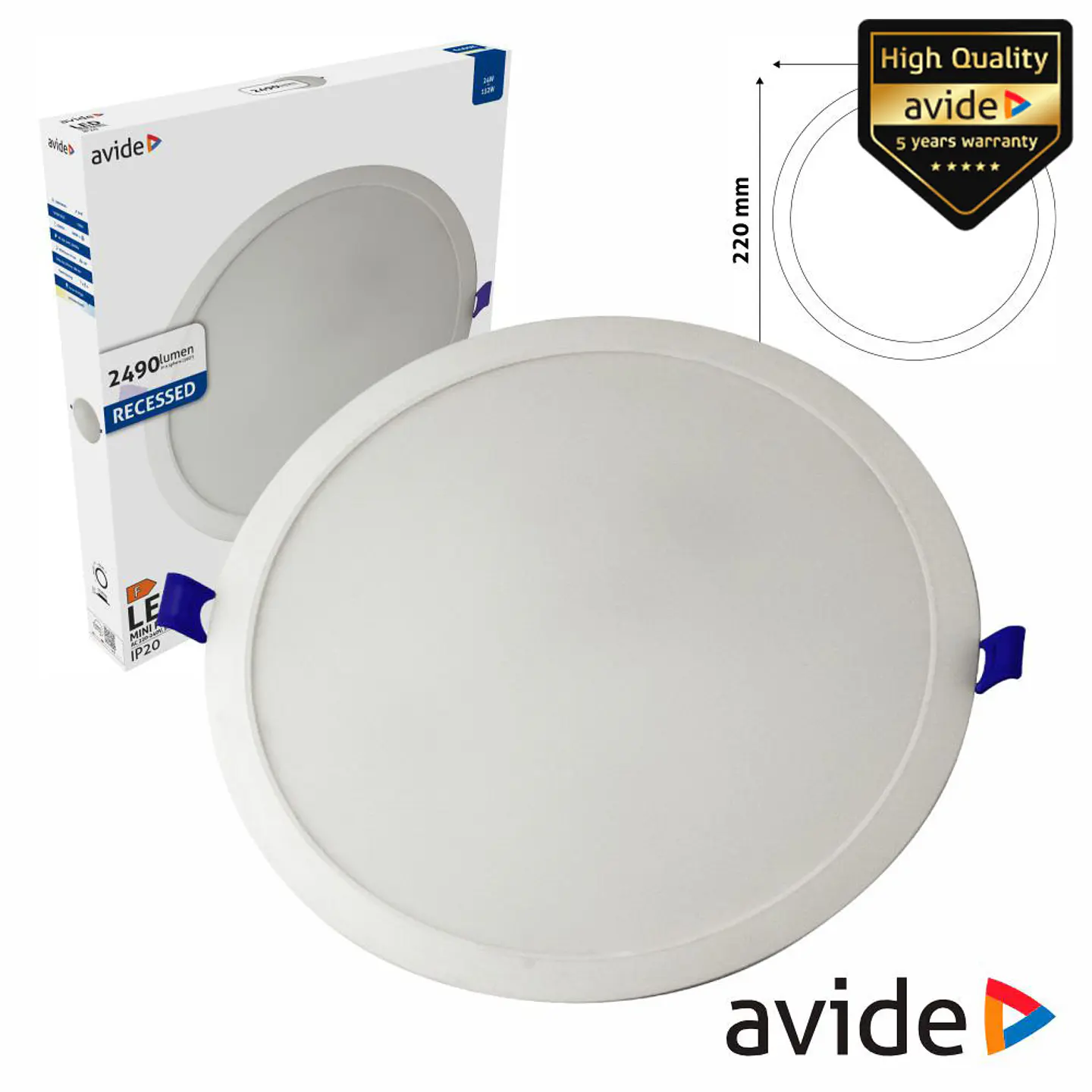 Painel LEDS Redondo 24W 295mm 6400K 2490lm AVIDE 1