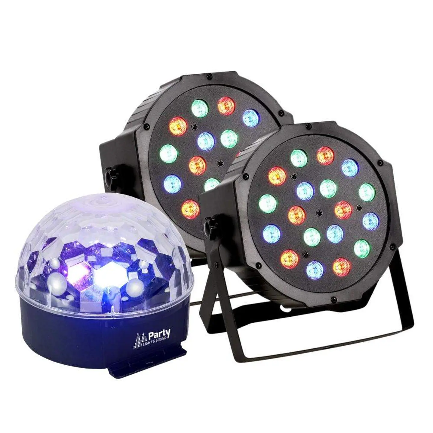 2 Projetores Par C/ 18 LEDS 1W RGB + Projetor Luz C/ 6 LEDS 1
