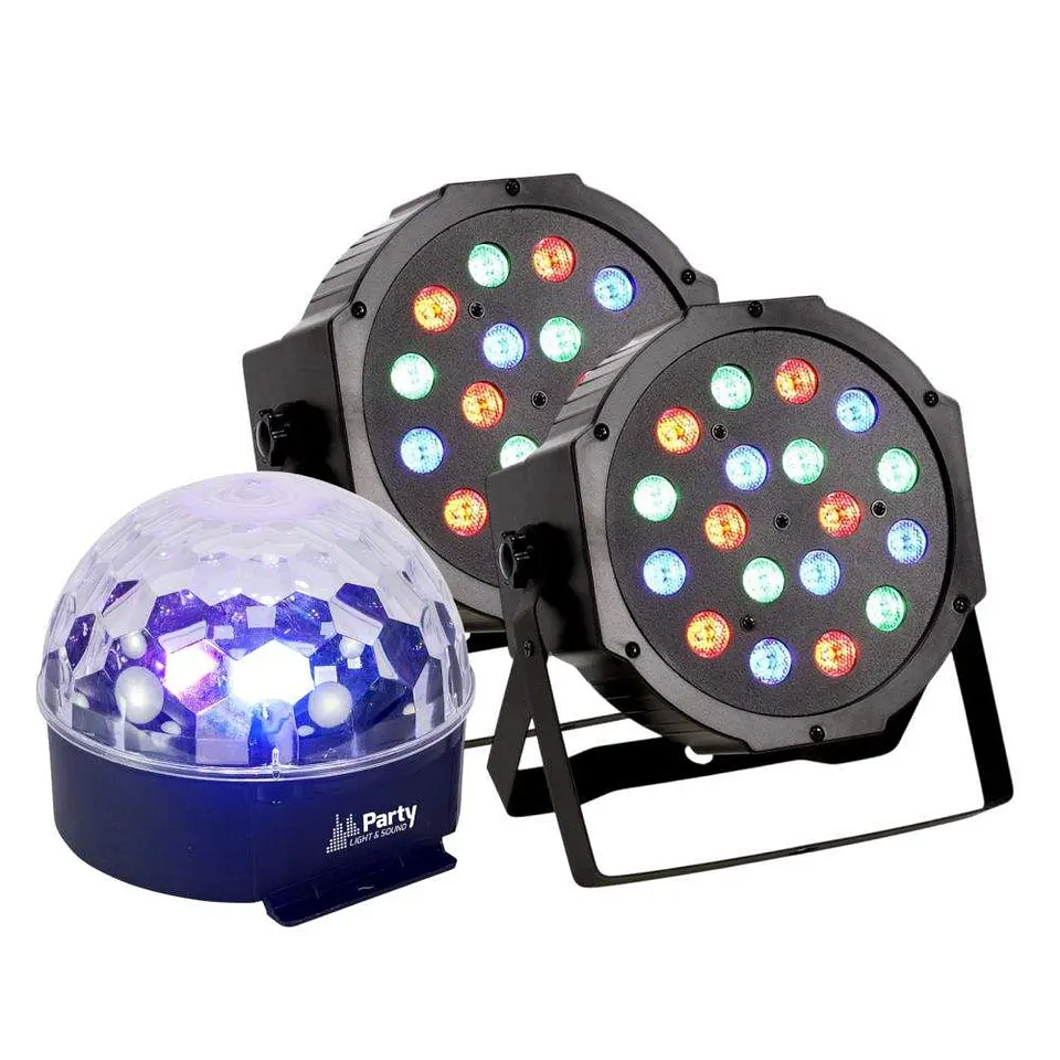 2 Projetores Par C/ 18 LEDS 1W RGB + Projetor Luz C/ 6 LEDS 1
