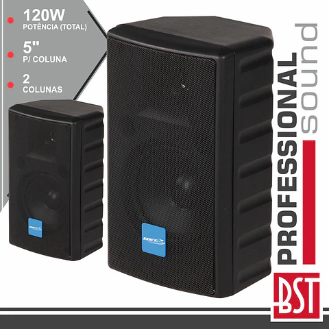 CONJUNTO 2 COLUNAS 2 VIAS 5" 120W PRETAS ABS BST