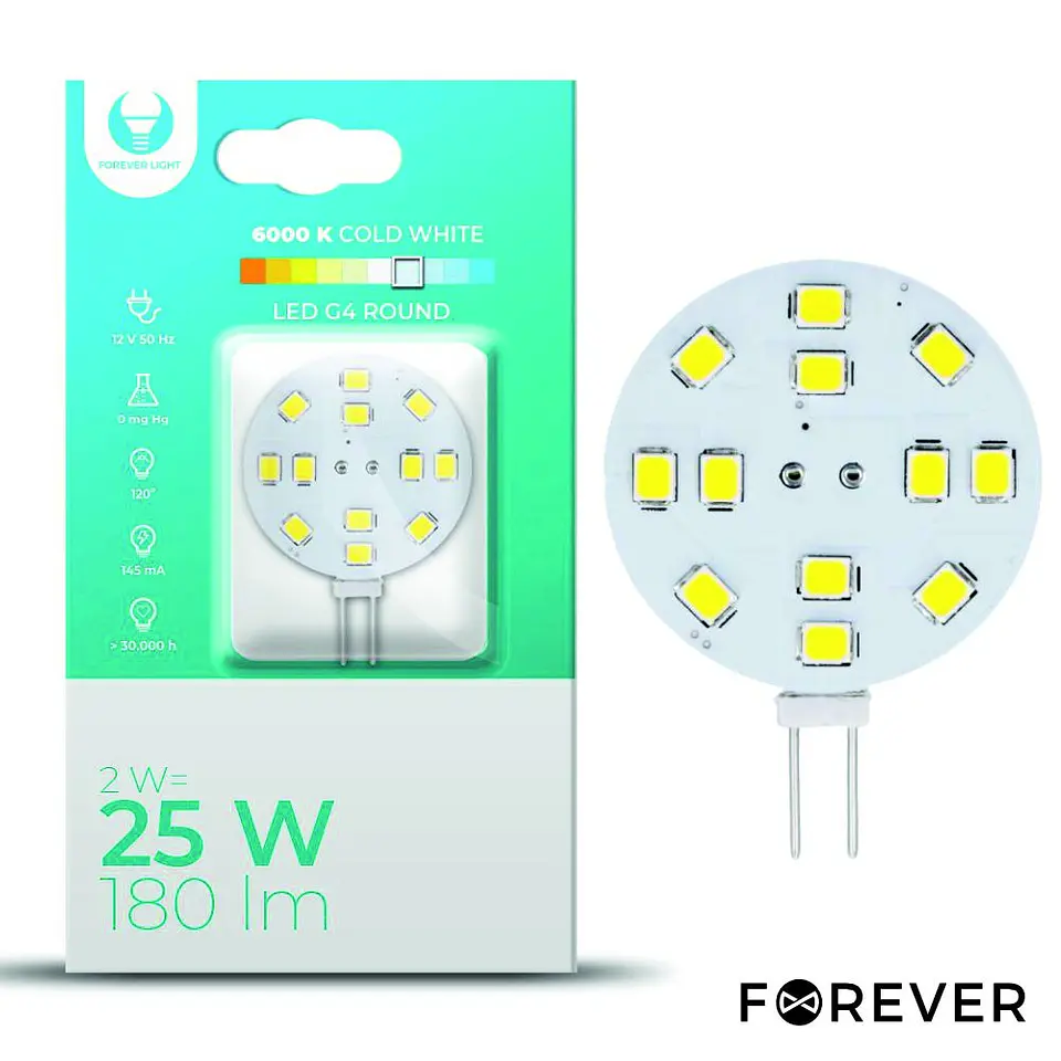 Lâmpada G4 2W 12V Redonda 6000K 180lm 1