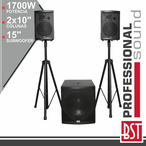 CONJUNTO SOM BI-AMPLIFICADO PRO 2.1 1700Wmáx BST