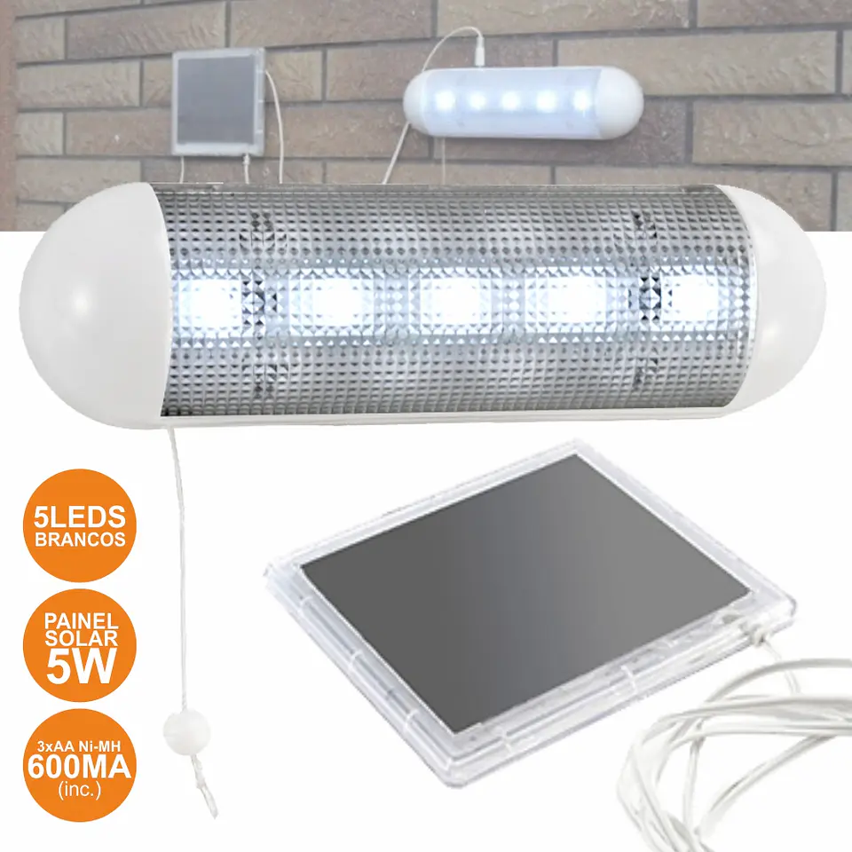 LANTERNA 5 LEDS COM PAINEL SOLAR E BATERIA 1