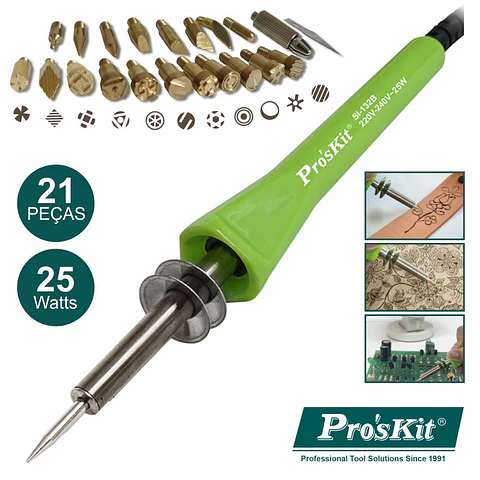 PIROGRAFO GRAVADOR FERRO SOLDAR 21 PEÇAS PROSKIT