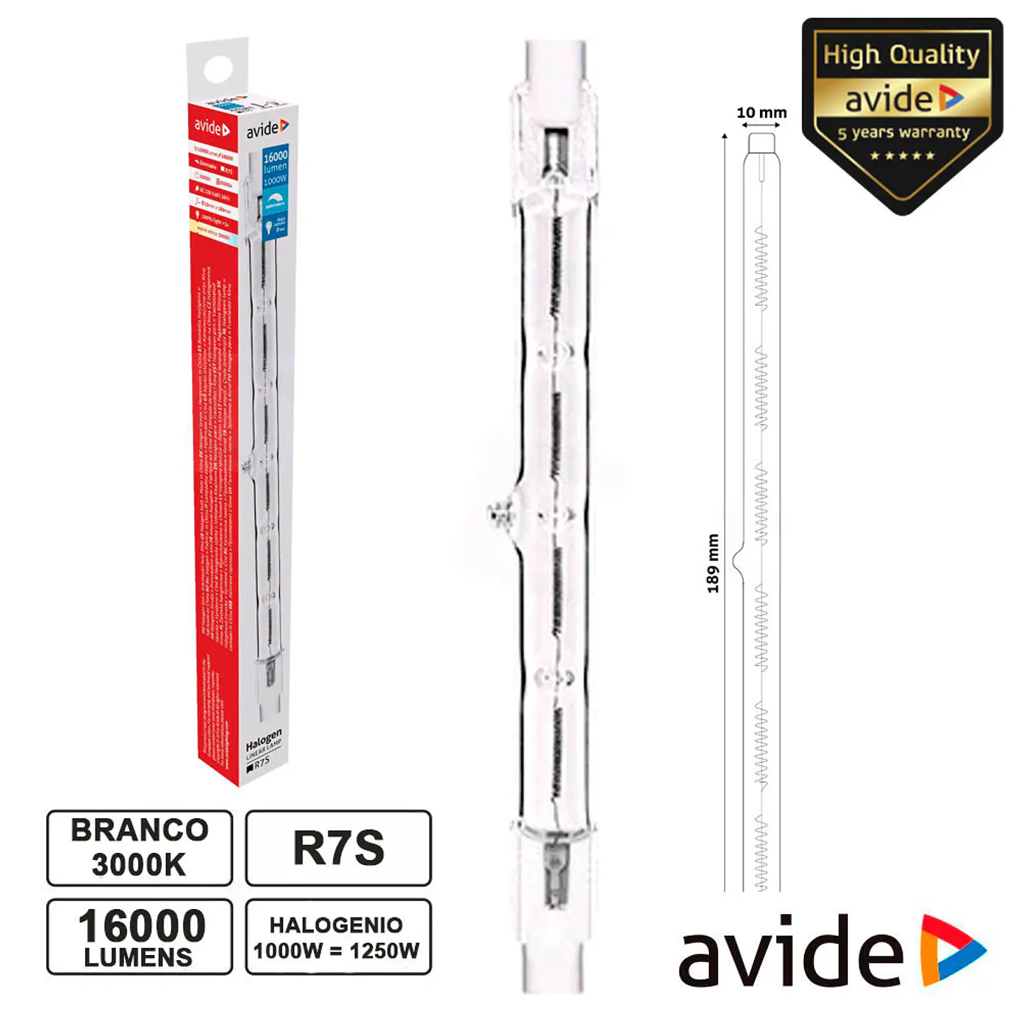 LÂMPADA R7S 78MM 1000W=1250W 230V HALOGÉNEO 16000LM AVIDE 1