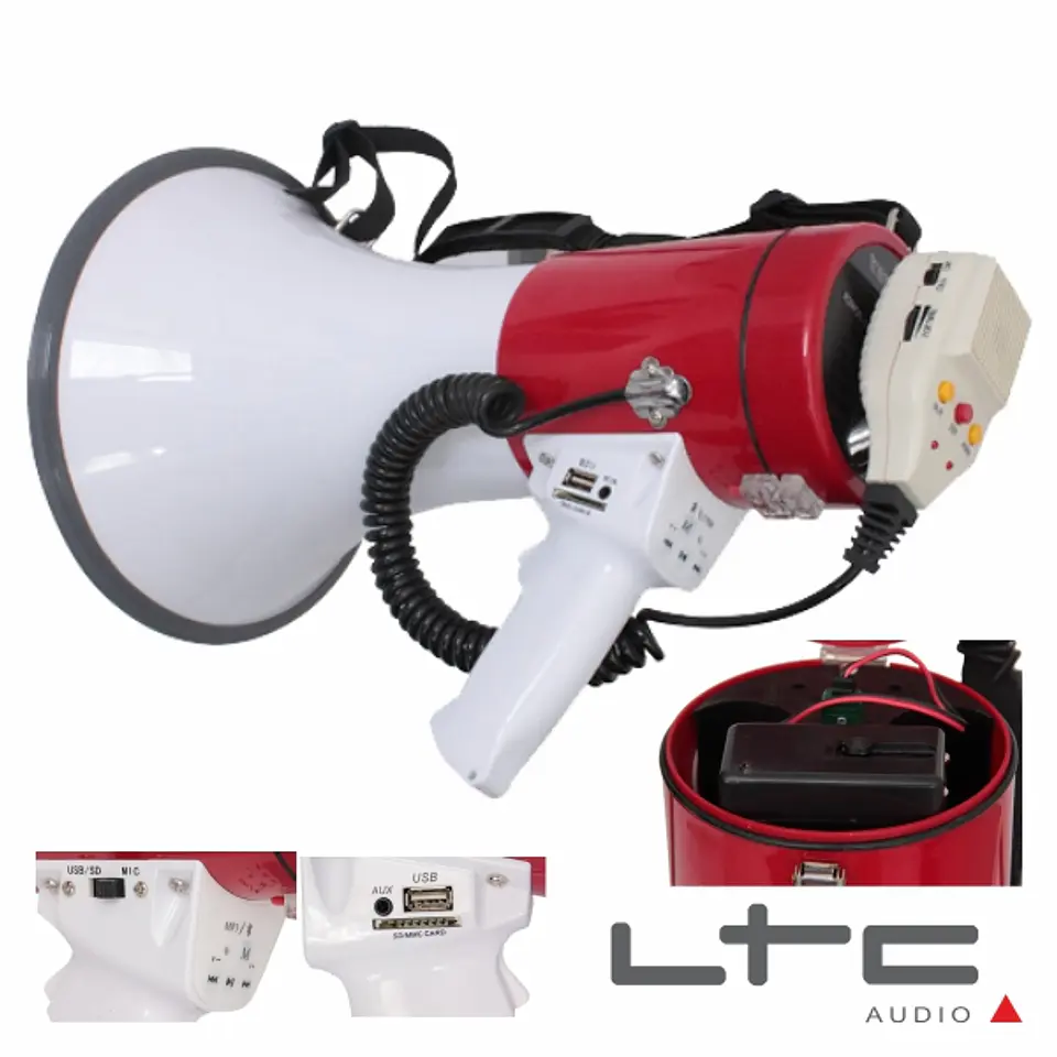 MEGAFONE 50W BAT RECARREGÁVEL 12V REC MIC USB LTC 1