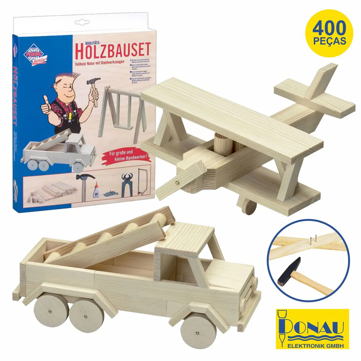 KIT CONSTRUÇÕES EM MADEIRA C/ FERRAMENTAS 400 PEÇAS DONAU 1