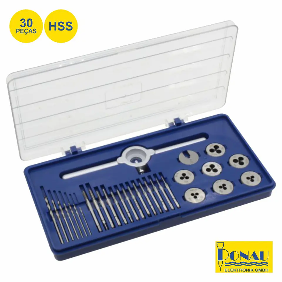 CONJUNTO DE CHAVES P/ ABRIR ROSCA HSS 30 PEÇAS M1-M2.5 DONAU 1