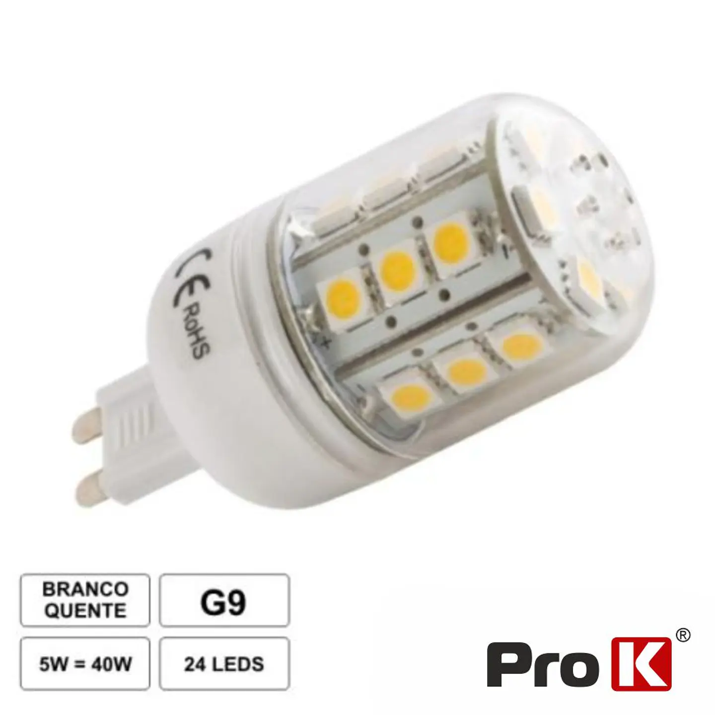 LÂMPADA G9 5W 12V 24 LEDS SMD 5050 BRANCO QUENTE 1