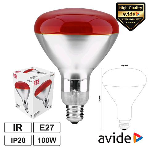 Lâmpada E27 100W Infravermelhos Topo Vermelho AVIDE